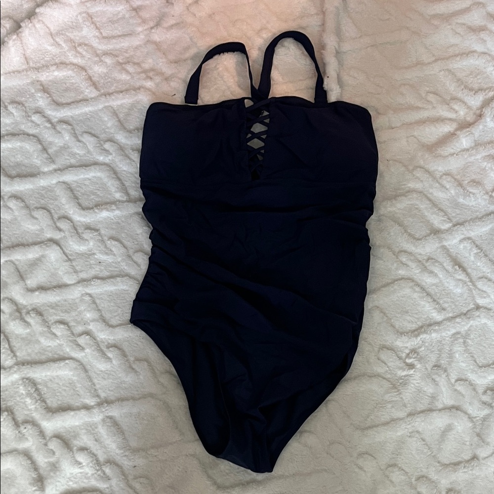 💁‍♀️WOMENS 🩱Younique navy blue Lace-Up Front One-Piece Swimsuit